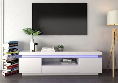 Meuble tv laqué blanc avec éclairage led rgb | Nori