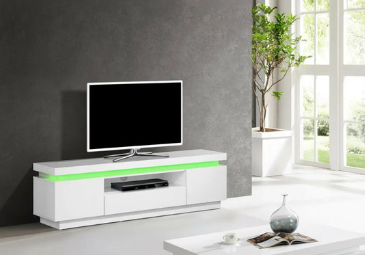 Meuble tv laqué blanc avec éclairage led rgb | Nori