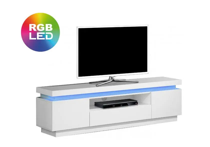 Meuble tv laqué blanc avec éclairage led rgb | Nori