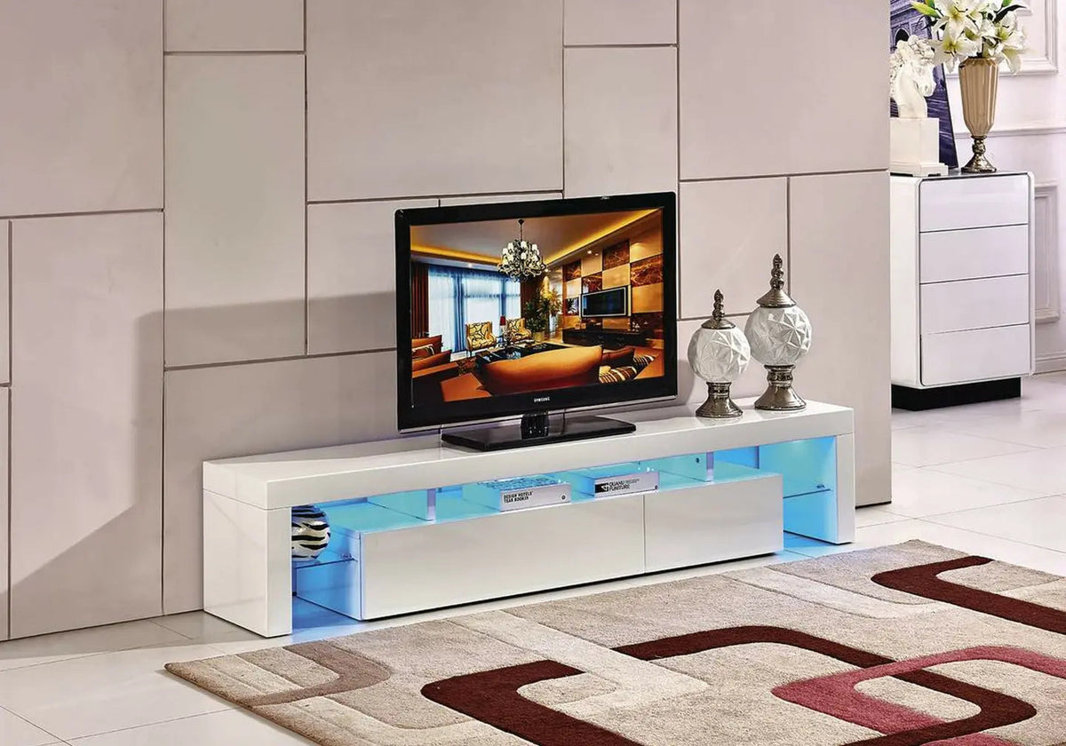 Meuble tv moderne laqué blanc avec led rgb | Lumina