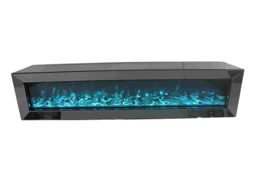 Meuble banc tv cheminée miroir gris pour salon | Solen