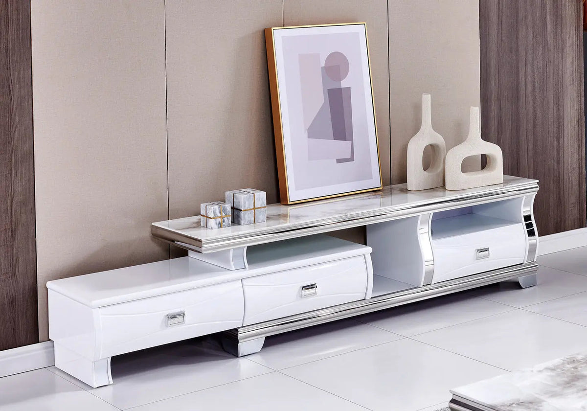 Meuble banc tv marbre beige contemporain | Korva
