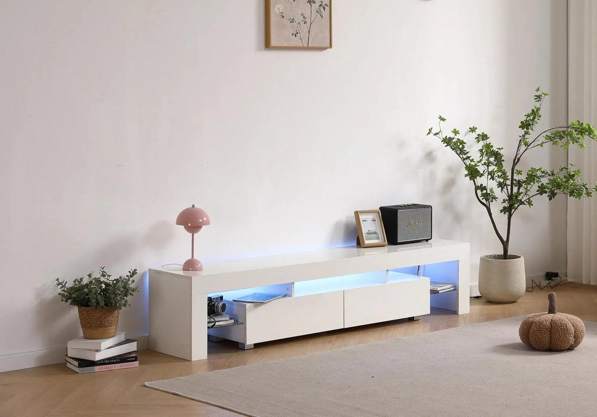 Meuble banc tv blanc avec led pour salon moderne | Zylo