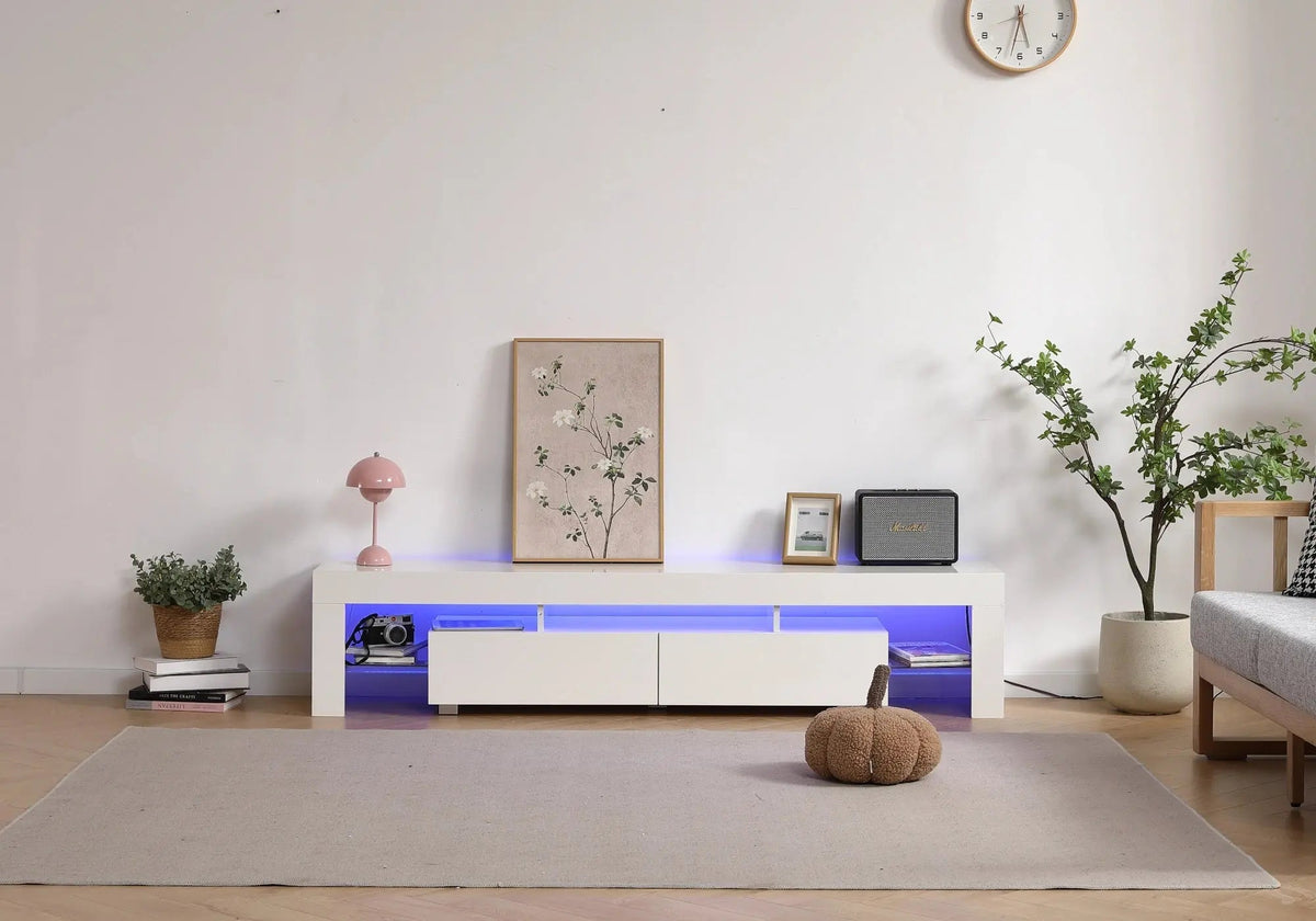 Meuble banc tv blanc avec led pour salon moderne | Zylo