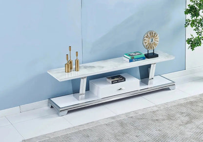 Meuble banc tv contemporain finition marbre blanc | Zelva