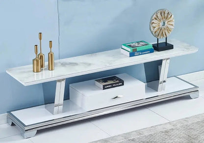 Meuble banc tv contemporain finition marbre blanc | Zelva