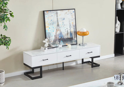 Meuble tv noir et marbre blanc pour salon moderne | Veyra
