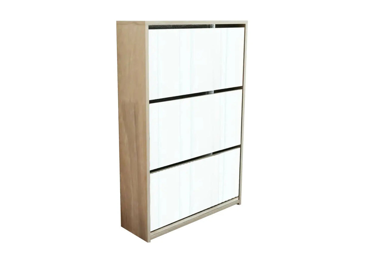 Meuble à chaussures d'entrée en chêne et miroir | Zura