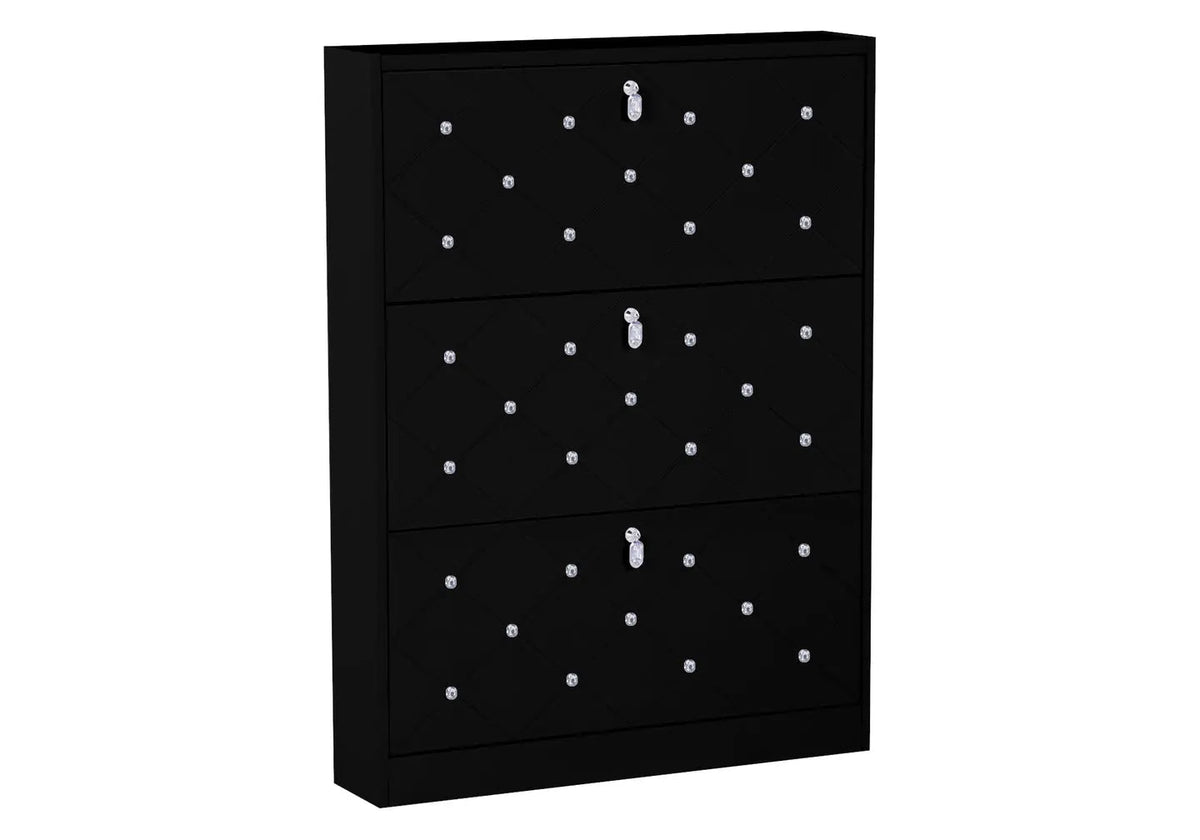 Meuble à chaussures d'entrée noir laqué à strass | Brio