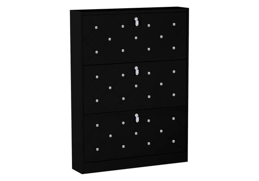 Meuble à chaussures d'entrée noir laqué à strass | Brio
