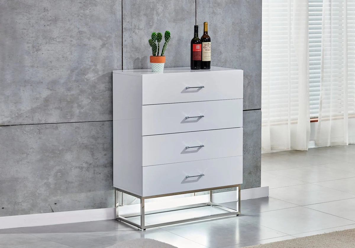 Meuble de rangement design blanc laqué et argent | Zumi