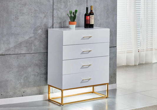 Meuble de rangement moderne laqué blanc et doré | Zumi