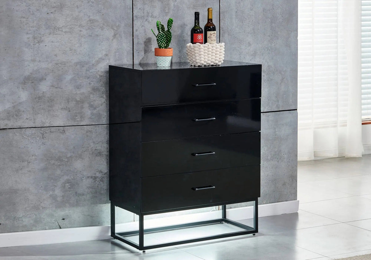 Meuble de rangement laqué noir avec éclairage led | Zumi