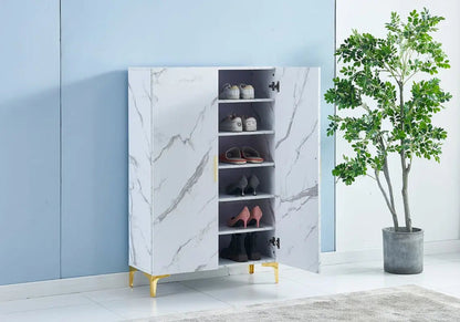 Meuble de rangement marbre blanc poignées dorées | Gala