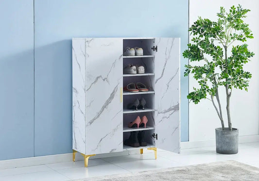 Meuble de rangement marbre blanc poignées dorées | Gala