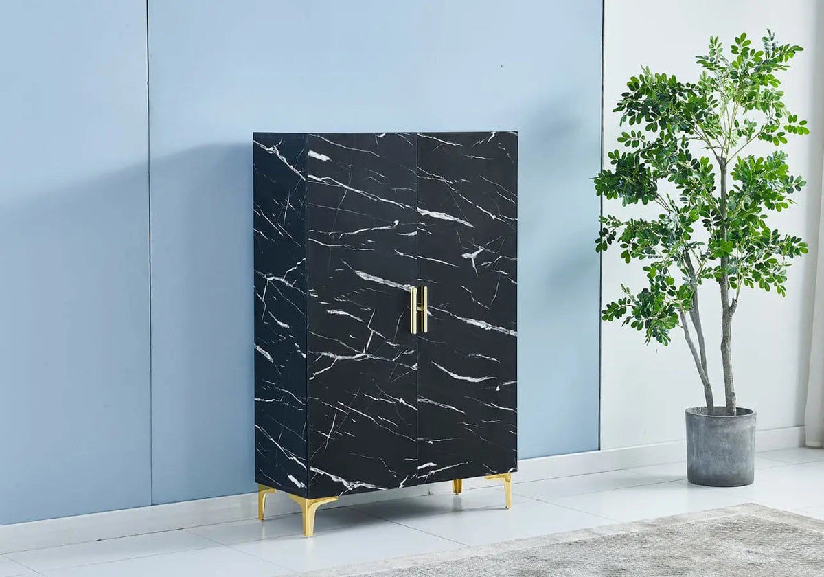 Meuble de rangement 2 portes finition marbre noir | Gala