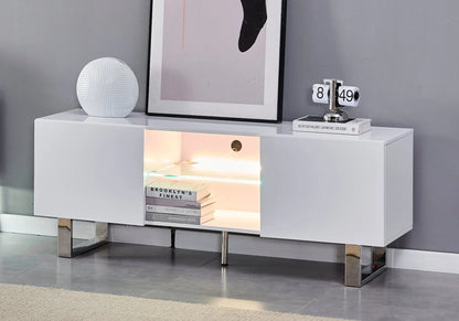 Meuble tv design laqué blanc et argent avec led | Zumi