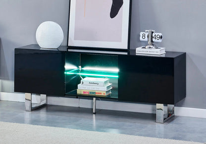 Meuble tv design laqué noir et argent avec led | Zumi