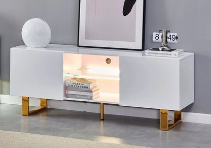 Meuble tv design laqué blanc brillant et doré | Zumi