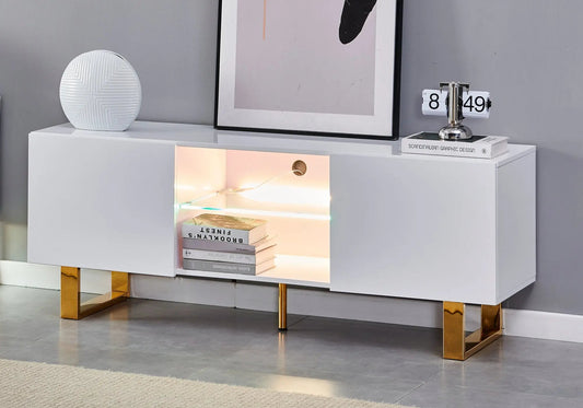 Meuble tv design laqué blanc brillant et doré | Zumi