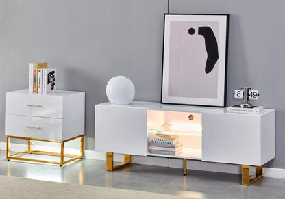 Meuble tv design laqué blanc brillant et doré | Zumi