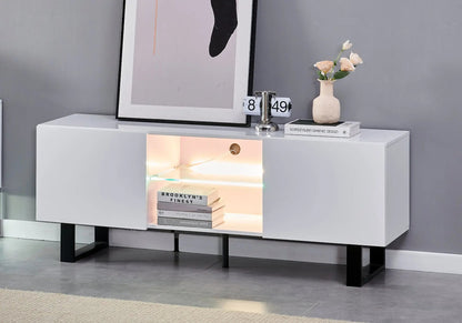 Meuble tv design laqué blanc brillant avec led | Zumi