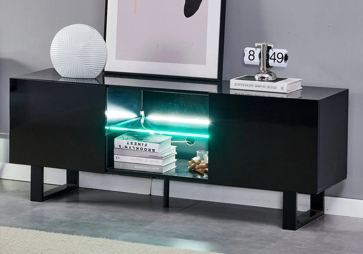 Meuble tv design laqué noir avec éclairage led | Zumi