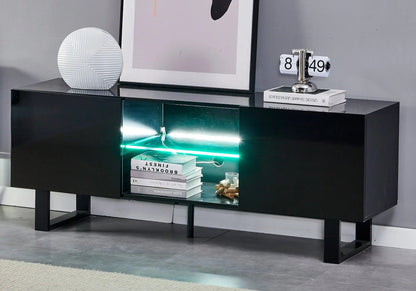 Meuble tv design laqué noir avec éclairage led | Zumi