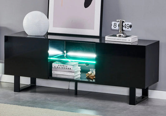 Meuble tv design laqué noir avec éclairage led | Zumi