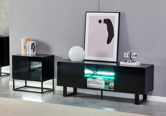 Meuble tv design laqué noir avec éclairage led | Zumi