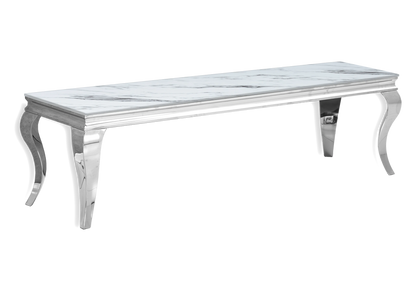Meuble tv design marbre blanc et métal argenté | Halo