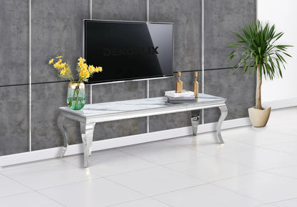 Meuble tv design marbre blanc et métal argenté | Halo