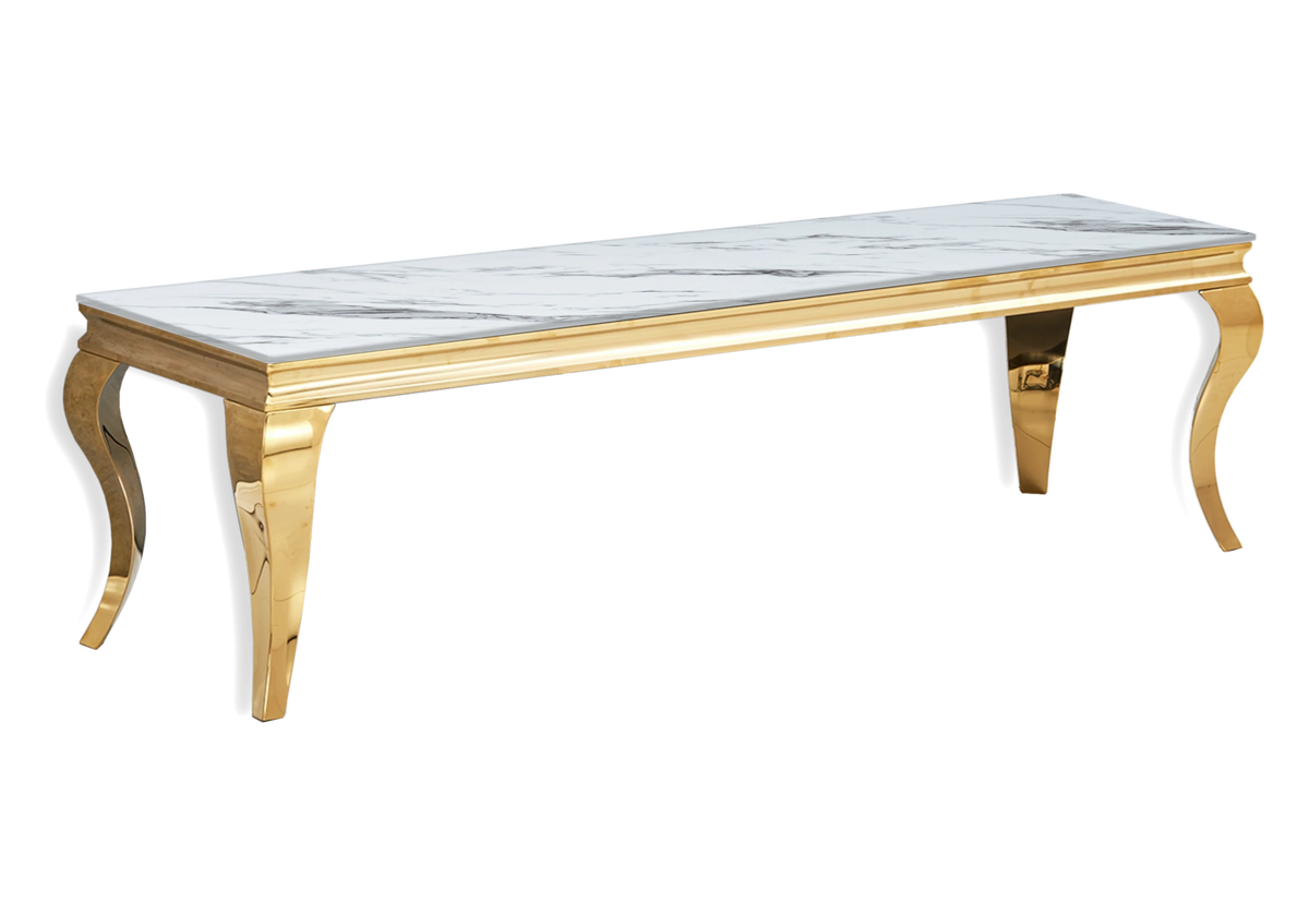 Meuble tv design marbre blanc et acier doré 160 cm | Halo