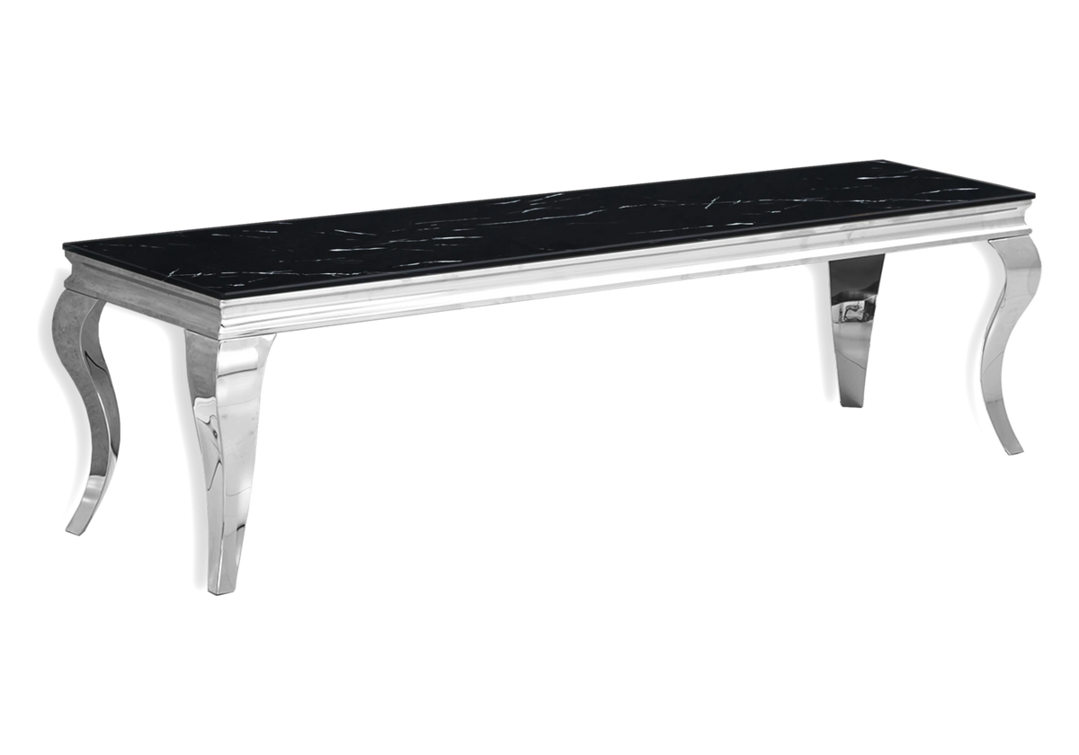 Meuble tv design marbre noir et métal argent | Halo