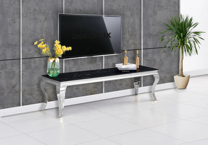 Meuble tv design marbre noir et métal argent | Halo