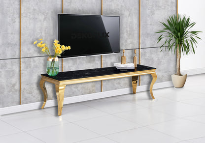 Meuble tv design marbre noir et métal doré | Halo