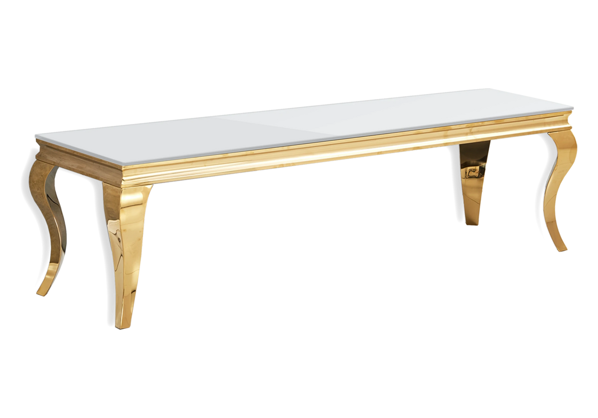 Meuble tv 160 cm verre blanc et métal doré | Halo