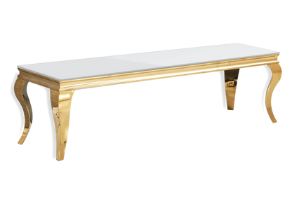 Meuble tv 160 cm verre blanc et métal doré | Halo