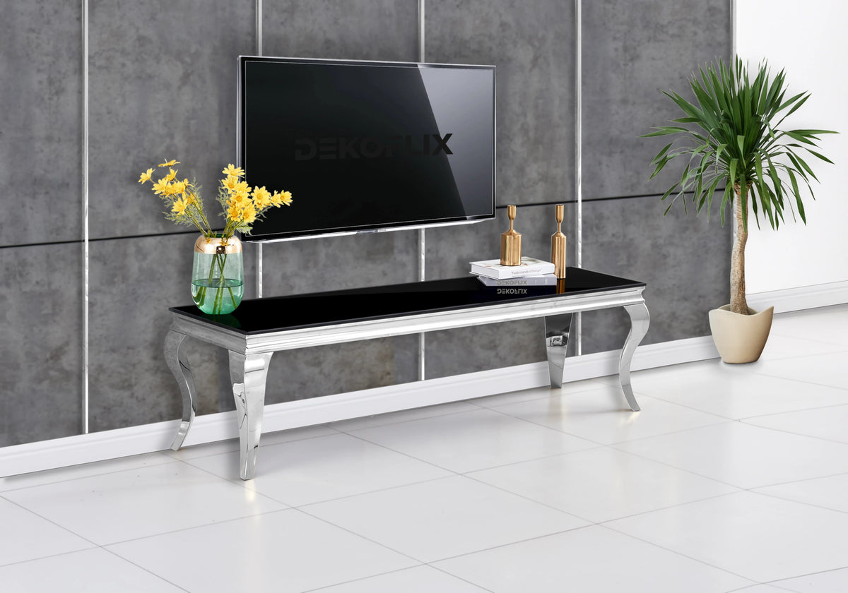 Meuble tv design verre noir et métal chromé | Halo