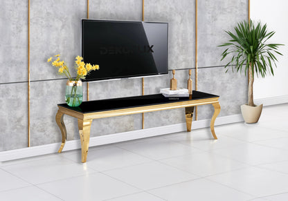 Meuble tv design verre noir et métal doré | Halo