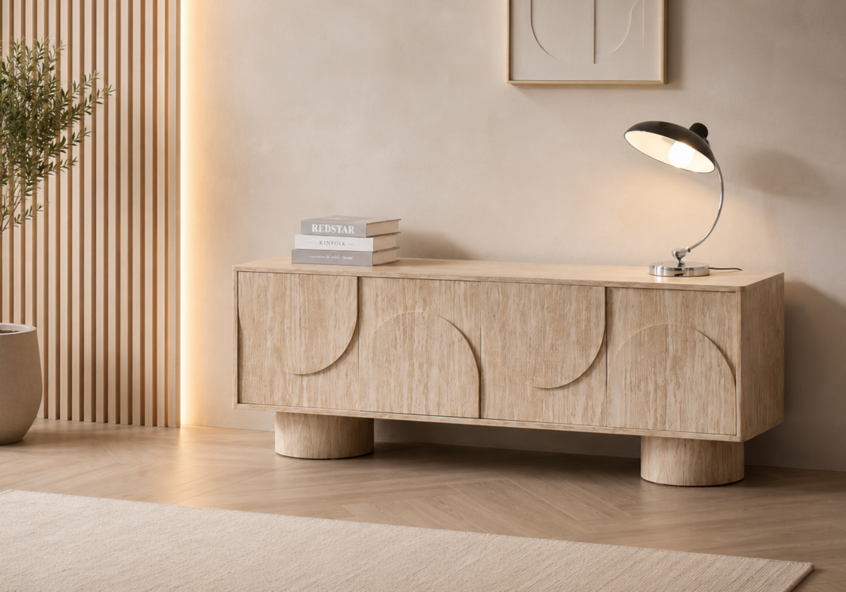 Meuble tv 4 portes en relief effet travertin | Kestra