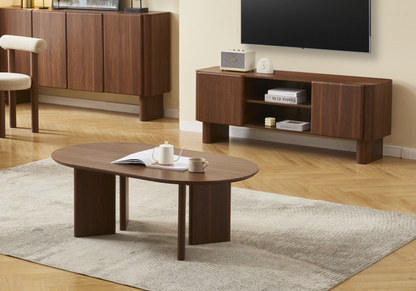Table basse ovale finition noyer style japandi | Zelor