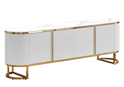 Meuble tv ovale cannelé marbre blanc et doré | Luma
