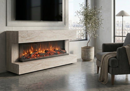 meuble tv cheminee electrique effet travertin axis - Vue 1 - KOORIS
