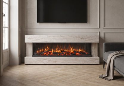 meuble tv cheminee electrique effet travertin axis - Vue 3 - KOORIS