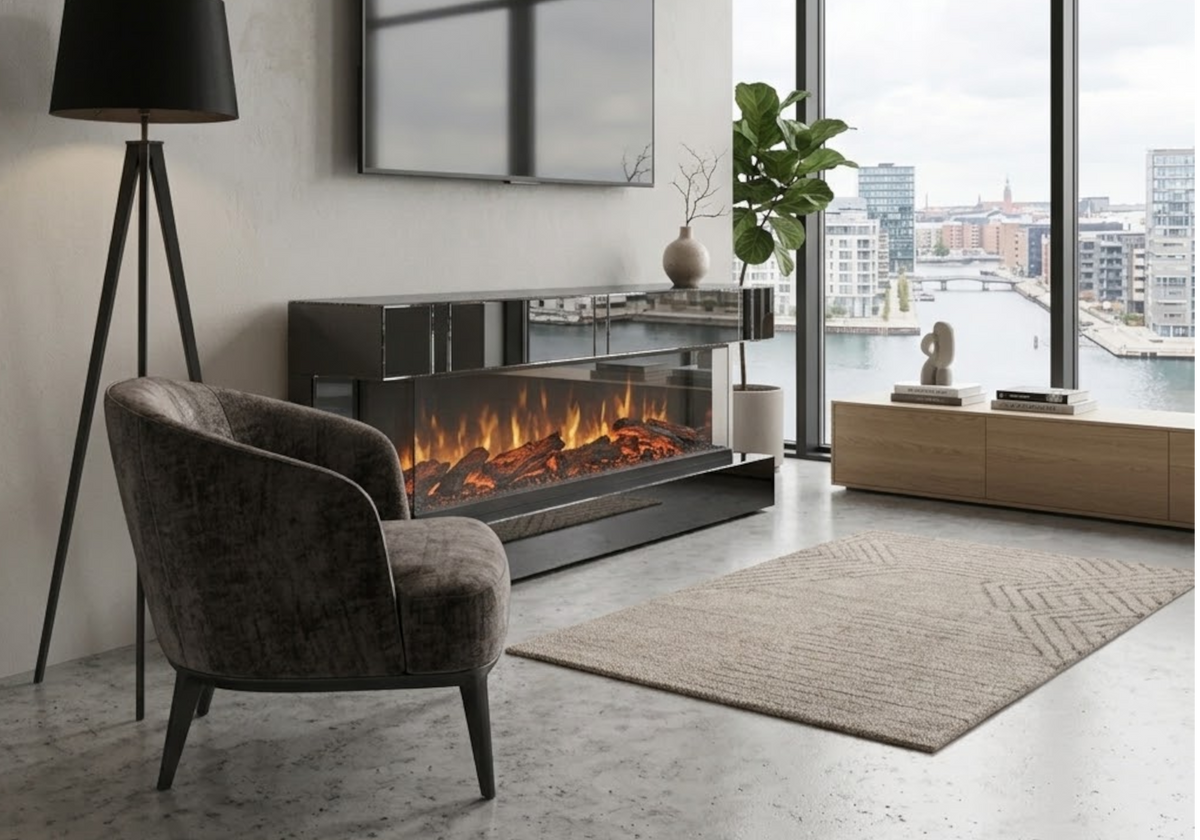 meuble tv cheminee electrique miroir noir axis - Vue 1 - KOORIS