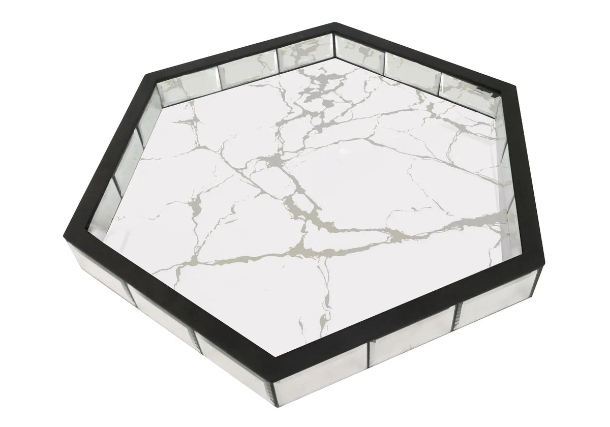 Plateau de service hexagonal effet marbre et or | Zyra