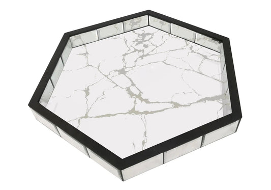 Plateau de service hexagonal effet marbre et or | Zyra