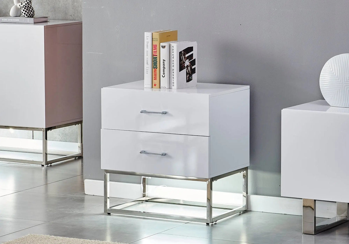 Petit meuble de rangement laqué blanc et argent | Zumi
