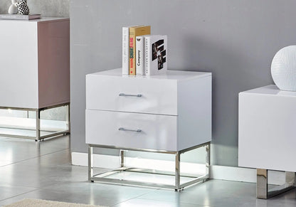 Petit meuble de rangement laqué blanc et argent | Zumi